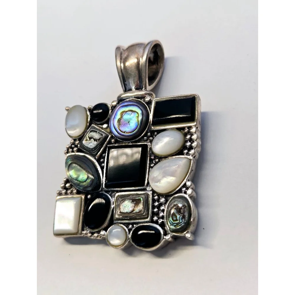 Vintage multi stones 925 sterling pendant